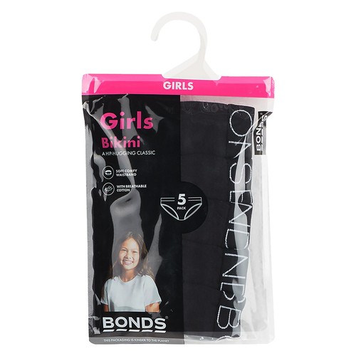 5 Pack Bonds Girls Bikini Kid Black Comfy Cotton Briefs Undies Underwear Panties - Picture 3 of 5