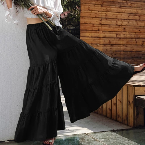 Pantalones largos informales de pierna ancha para mujer Pantalones culottes lisos sueltos - Imagen 10 de 30