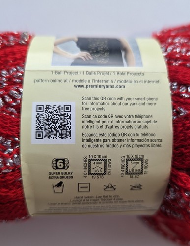 NEW Premier Yarns Starbella Flash 3.5oz 33yrds Ruby Acrylic Glitter - Picture 3 of 4