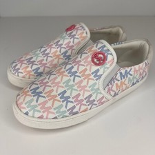 Michael Kors Girls White Casual Fabric MK Logo Low Top Flat Size 3 Slip On Shoes