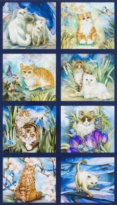 24'' X 44'' Panel Be Pawsitive Cats Animals Navy Cotton Fabric Panel (D382.52)