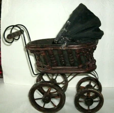 ANTIQUE/VINTAGE VICTORIAN DOLL CARRIAGE, WOOD, WICKER, STEEL, 