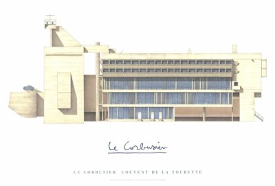 LE CORBUSIER Couvent de La Tourette 22.25'' x 33'' Poster 2015 Modernism Blue, Whi