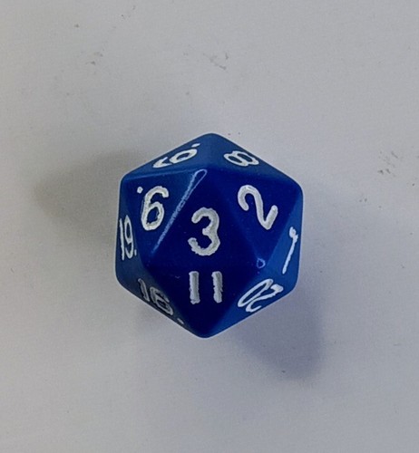 Vintage 1990s The Armory d20 RPG Die Opaque Blue/White Taiwan Mould