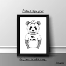 PANDA FUN A4 PRINT PICTURE POSTER WALL ART HOME DECOR UNFRAMED NEW GIFT DRESSED