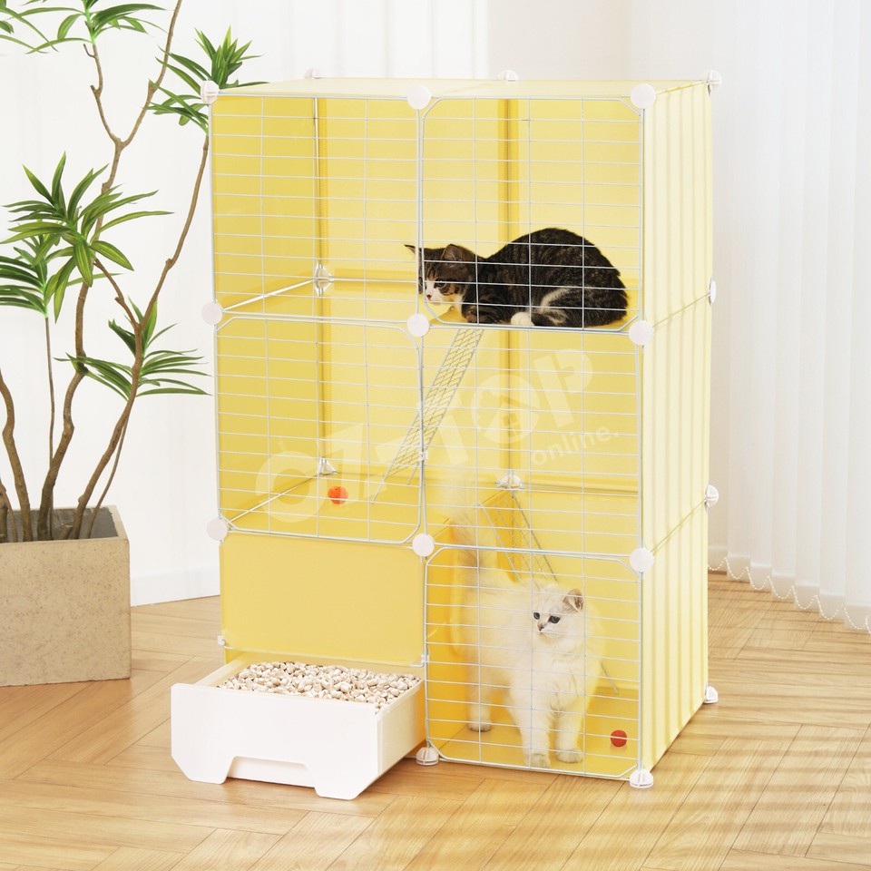 Cat Cage Transparent Enclosure Pet Crate Litter Box Rabbit Hutch M Size