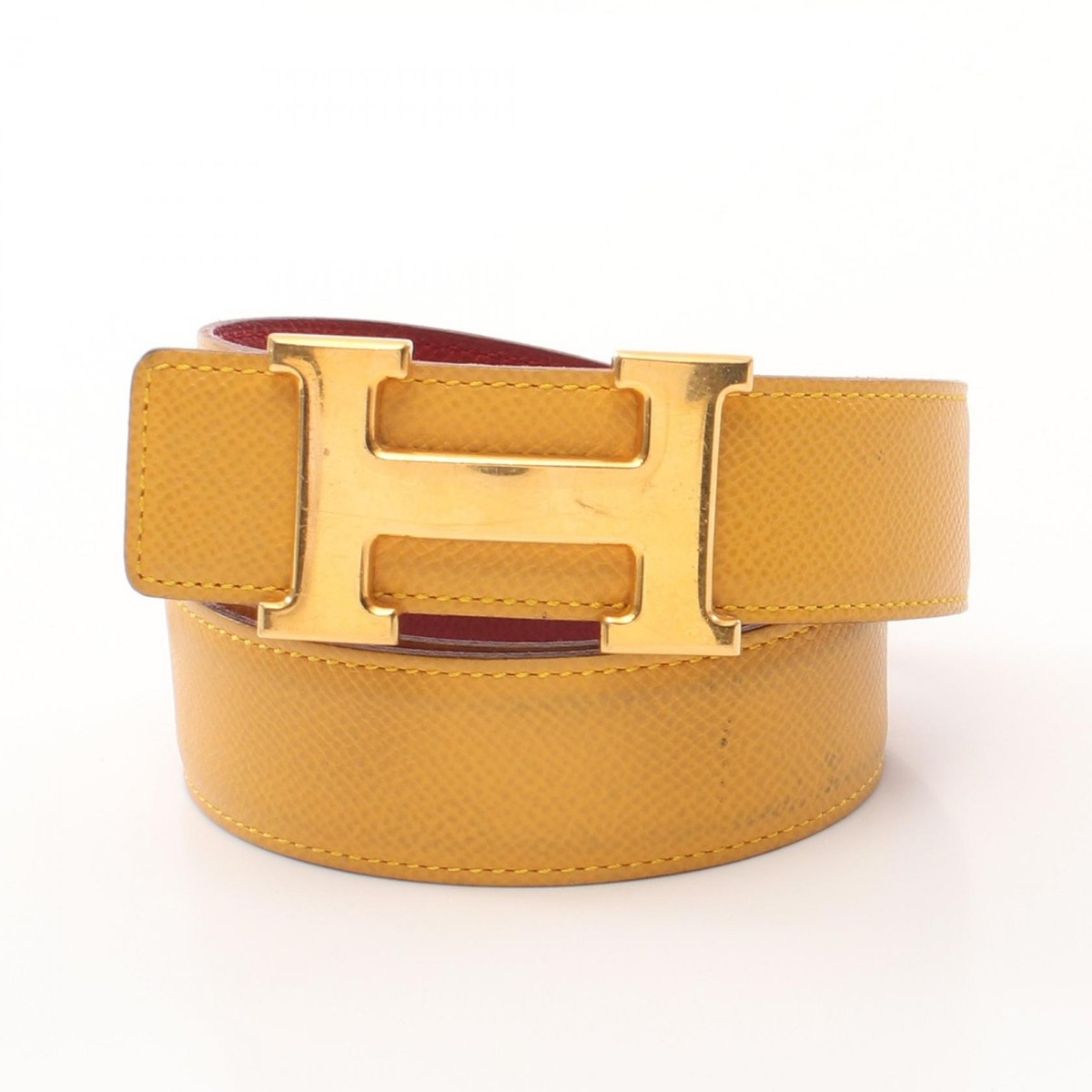 HERMES Constance H Belt Courchevel leather Yellow Red Jaune  display picture 1