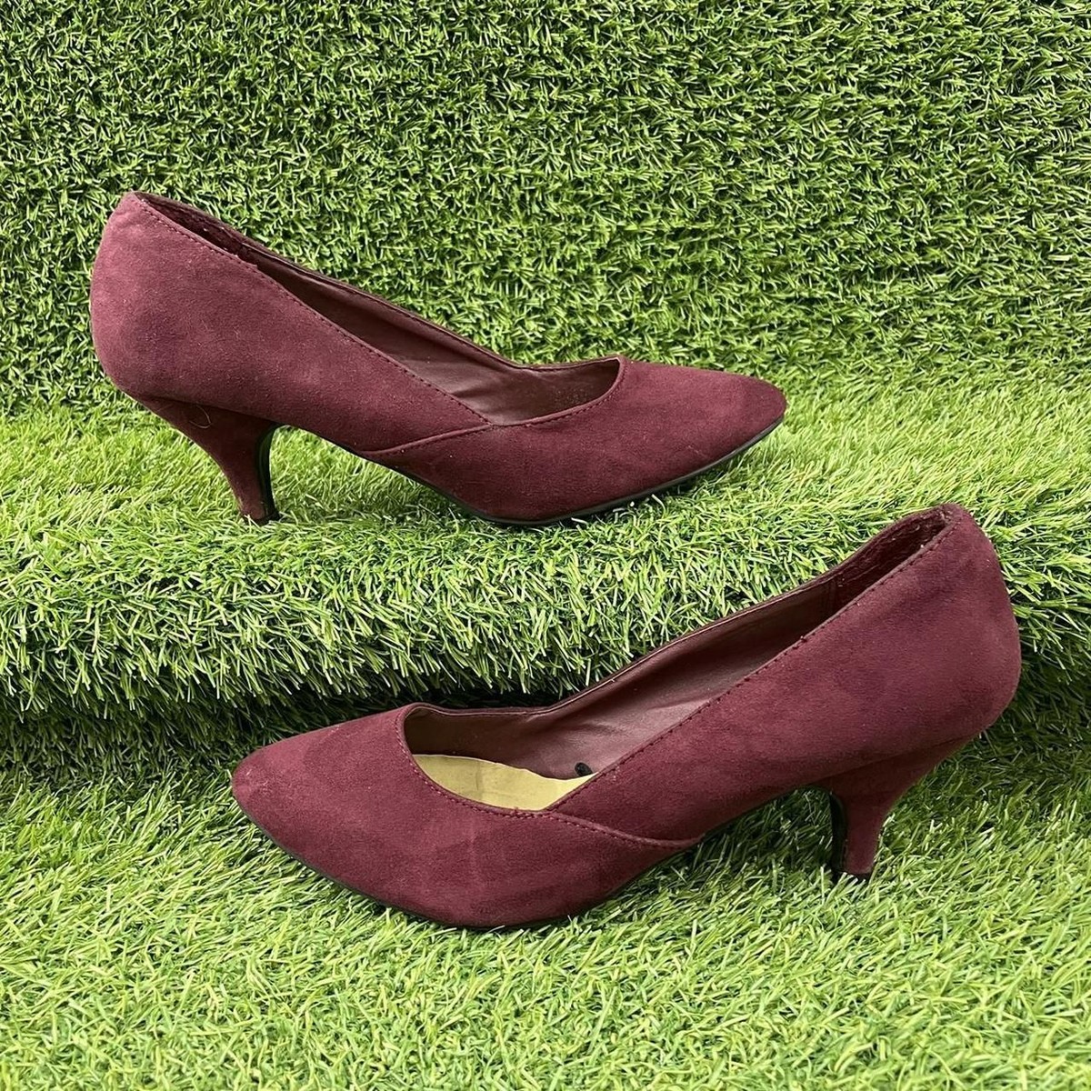 PEACOCKS BURGUNDY SUEDE HIGH HEELS PUMPS STILETTOS Y2K POINTED TOE