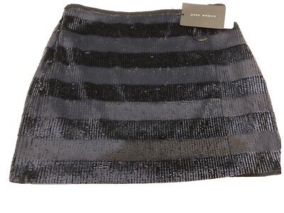 Zara Black And Blue striped sequin mini Size S UK