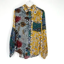 Umgee Top Womens S Patchwork Floral Boho Hippie Western Colorful Blouse