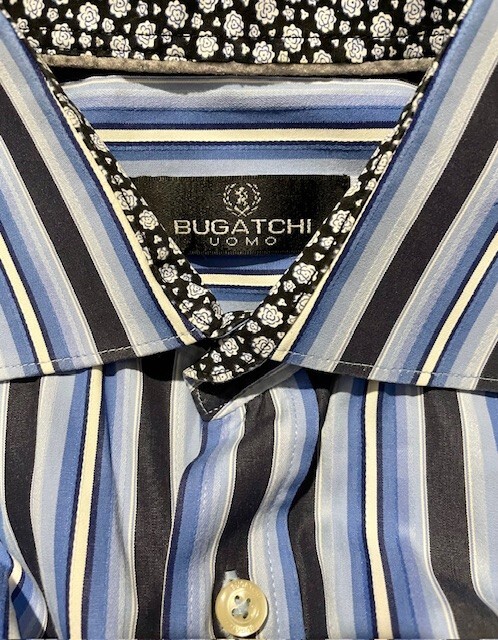 Bugatchi Uomo L Button Down Multicolor Blue Strip… - image 1