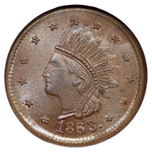 1863 F-63/366 A NGC MS 65 BN NOT ONE CENT Civil War Token