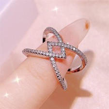 Elegant 925 Sterling Silver White Topaz Charms Wedding Engagement Ring Size 9