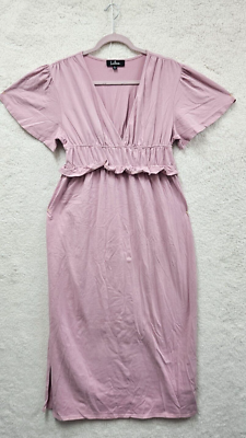 Lulus Simple Kind Of Love Women Dress Large Mauve Cotton Short Sleeve Slit  Midi | eBay