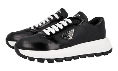 PRADA PRAX01 SNEAKERS SHOES 1E804M BLACK LEATHER NEW