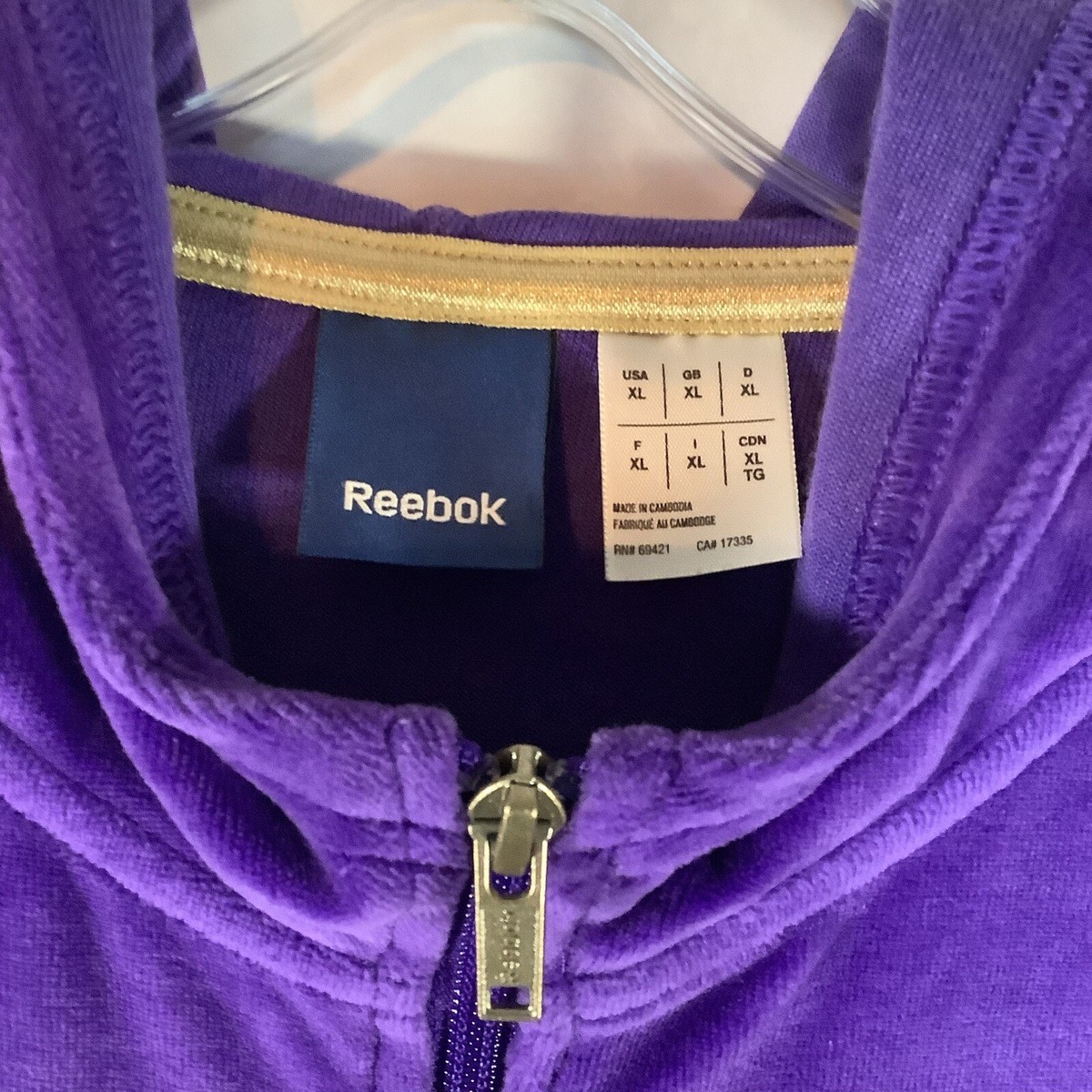 Vintage Reebok Womens 90s Purple Full Zip Velour Tracksuit Jacket