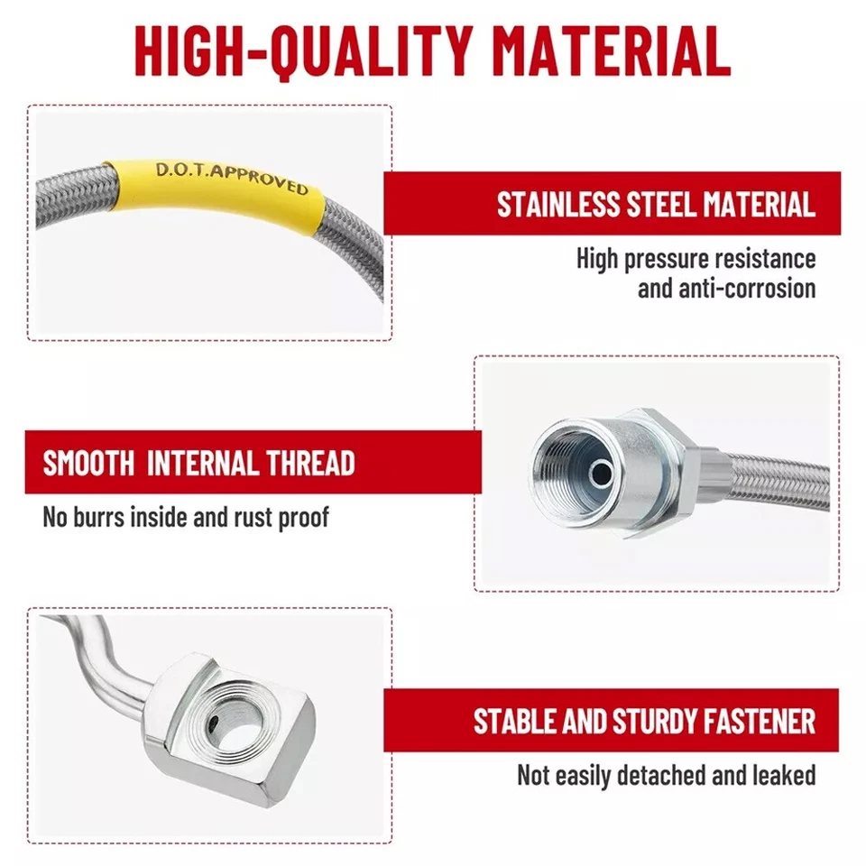 2PCS Front Steel Extended Brake Lines 89370 For GMC Sierra 1500 Yukon XL 1500 - Image 2 of 4