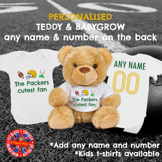Packers Cutest Fan Babygrow & Teddy Bear Personalised Matching Set