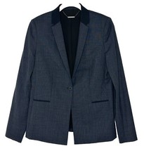 Elie Tahari Women's Blazer Jacket Blue Virgin Wool Stretch One Button Size 10
