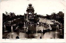 Cascada del Parque Park Waterfall Barcelona Spain 1953 RPPC Postcard Photo