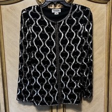 Vintage Mark & John Black Silver Sequin Bead Silk Jacket Evening Cocktail Formal