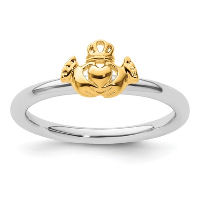 Sterlingsilber stapelbare Ausdrücke gelb beschichteter Claddagh-Ring