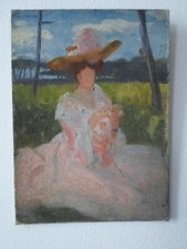 Marius de Buzon élégante, esquisse huile sur carton toilée,160x217mm