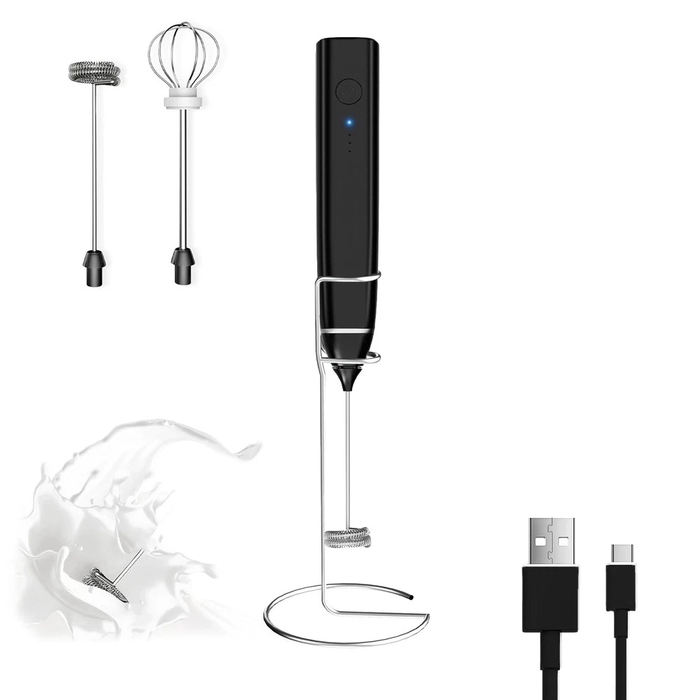 Milk Frother Rechargeable Handheld Electric Whisk Coffee Frother Mixer with 2... Milk Frother Rechargeable Handheld Electric Whisk Coffee Frother Mixer with 2...