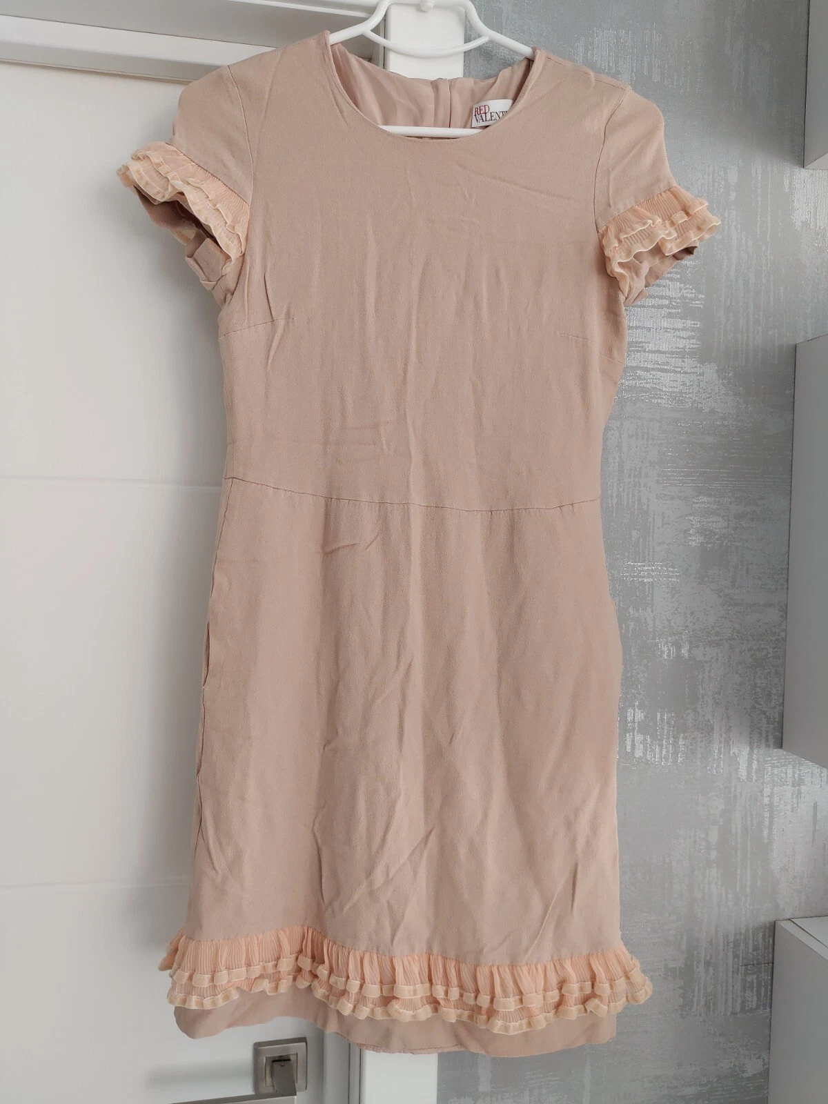 Blusa top rosso Valentino misto seta bagnata cipria mini abito bodycon matita taglia XS