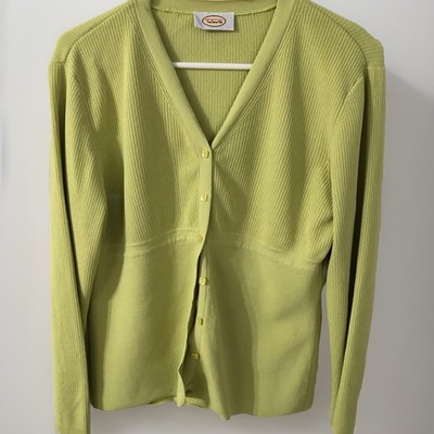 Talbots Lemon Lime Cardigan M-L  Heavy Weight Nylon? Rubbed Top V-Neck