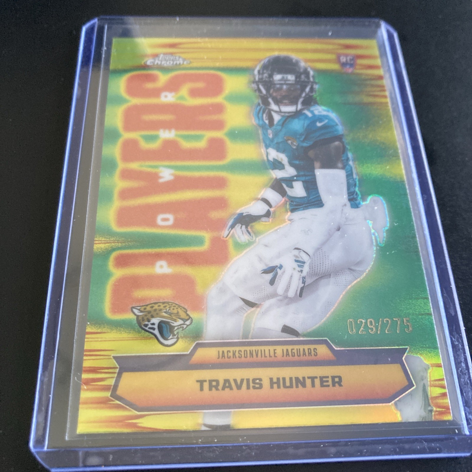 2025 Topps Chrome Football Power Players Travis Hunter RC Yellow Refractor /275