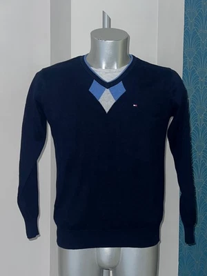 Tommy Hilfiger Herren Pulli Pima Baumwolle V-Ausschnitt Blau Größe M Sehr Gut - Bild 1 von 4