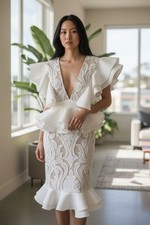 NWT PRETTYLITTLETHING White Lace Ruffled Lined Sexy Dress Women’s Sz 4