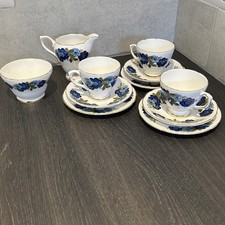 Royal Sutherland Staffordshire  Tea Cup & Saucer Blue set of 3 Floral Bone China