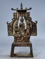 12.4" Old Tibet Copper Gilt Buddhism Northern Wei Giant Buddha Statue