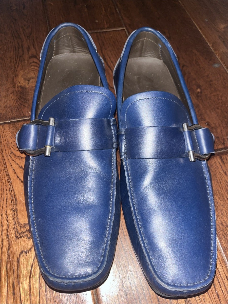 SALVATORE FERRAGAMO Blue Leather “Grand Prix” Driving Mocs  display picture 1