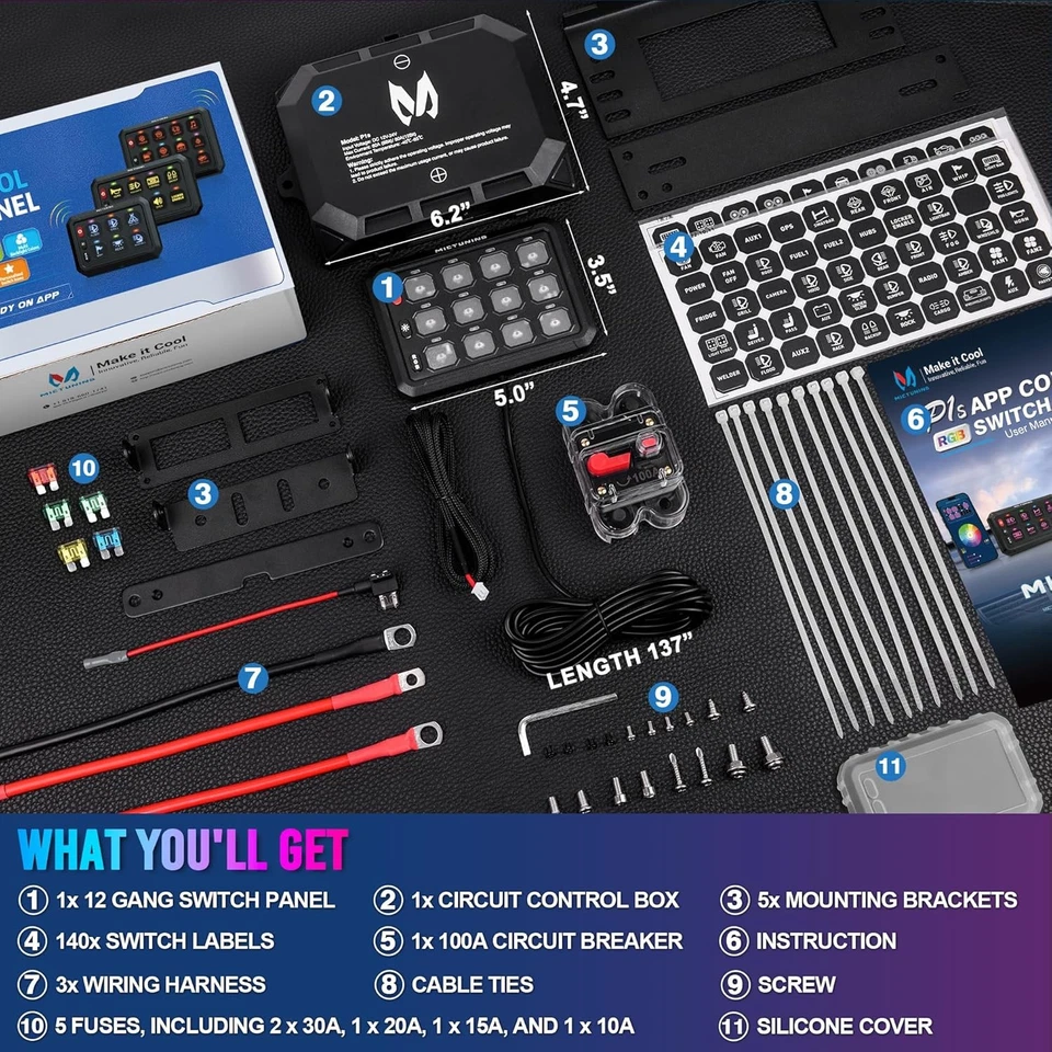 MICTUNING 12 velocidades RGB panel de interruptor APP control circuito control sistema relé kits Foto 2 de 4