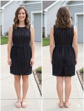 LOFT Black Scalloped Eyelet Fit & Flare Mini Dress Size 6 LBD Cotton Whimsigoth