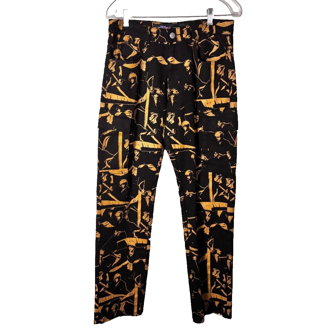 Bleach Hypland Jeans Anime Cargo Black Yellow Men's Size 30 (32X33