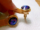 Vtg Cuff Links Purple Rivoli  Cab Set Stone Gold Tone Mesh Wrap Around — photo 9