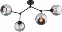 Deckenleuchte 4-Flammig Rauchglas Schwarz E27 L:80 Cm Deckenlampe Wohnzimmer