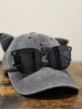 Cat Ear Hat with Sunglasses Set Black Adjustable Cute Cat Cap + Black Sunglasses