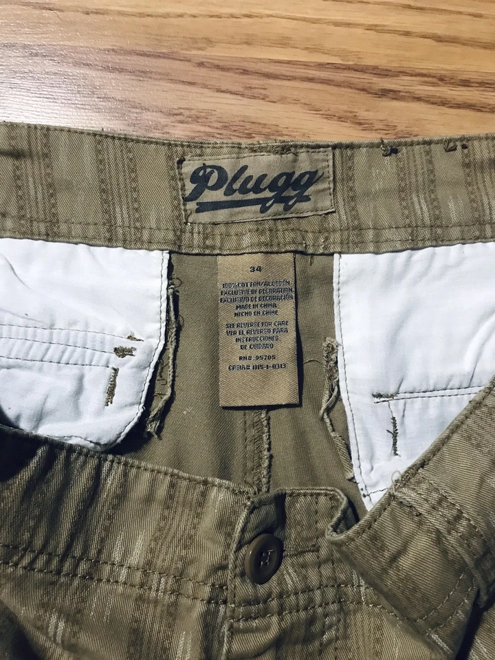 Shorts cargo Plugg retrô Y2K algodão pesado tamanho 34 marrom/bege listrado - Imagem 3 de 4