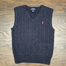 Polo Ralph Lauren Sweater Vest Boys Small 8 Cable Knit Navy Blue V-Neck