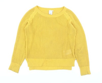 ICHI Damen Pullover gelb offen Strick Baumwollmischung Größe S
