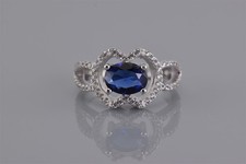 Sterling Silver Oval Blue Cubic Zirconia Accented Looped Band Ring 925 Sz: 6