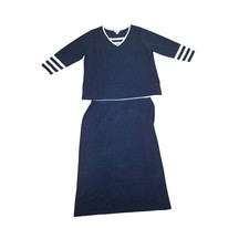 JG Hook Navy Blue White Trim Striped Sleeve Top & Maxi Skirt Set Women's 3X