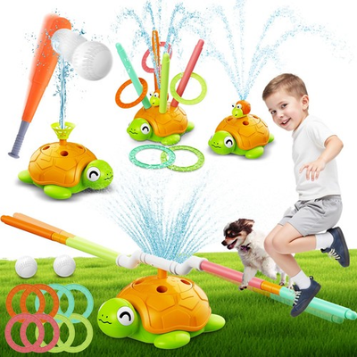 #ad 4 in 1 Turtle Water Sprinkler Toys for Summer Oudoor with Baseball Ringtoss... $36.99