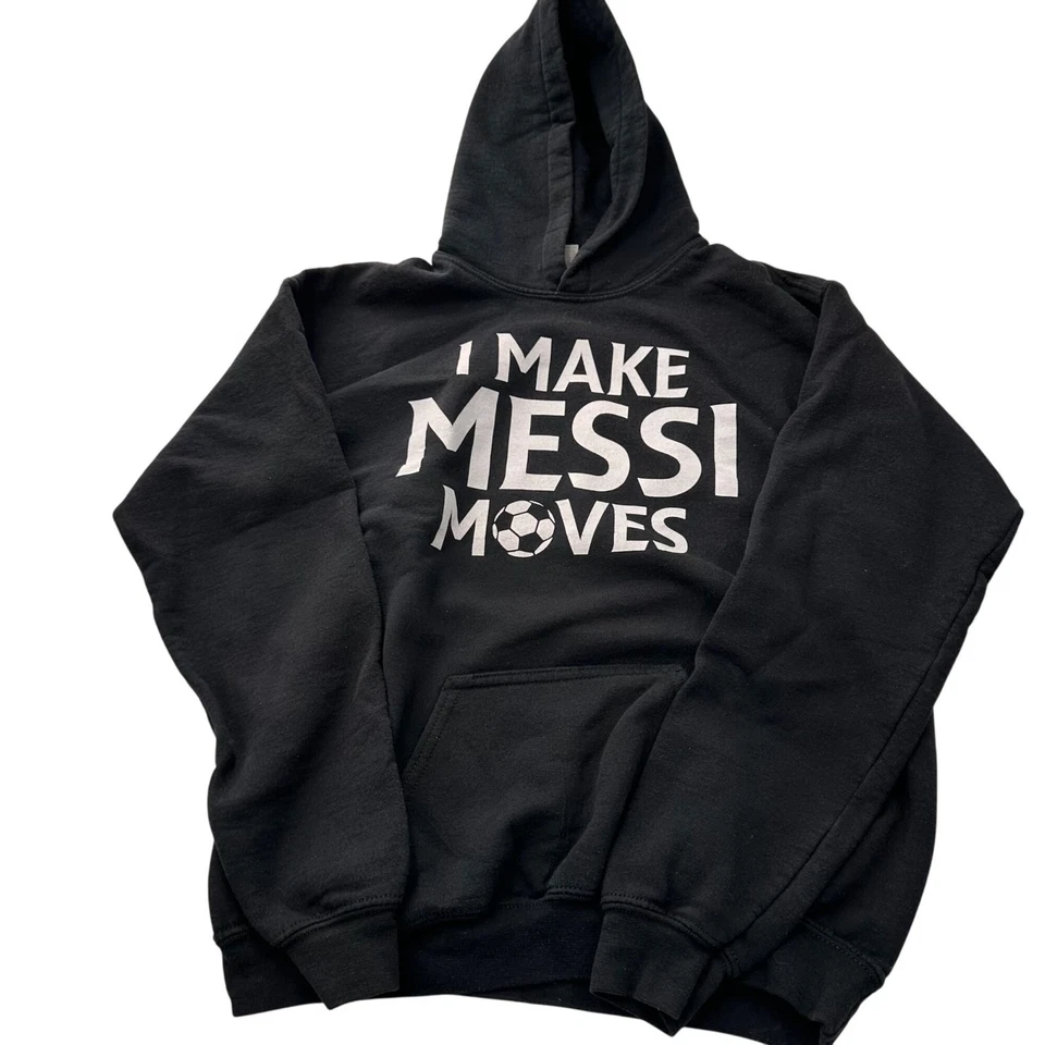 I Make Messi Moves Black Hoodie XL By Gildan Youth Sweatshirt Heavy Blend Soccer - Image 2 of 4