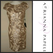 $189 Adrianna Papell Gold Sequin Cap Sleeve Sheath Cocktail Dress ~ 12 M3020